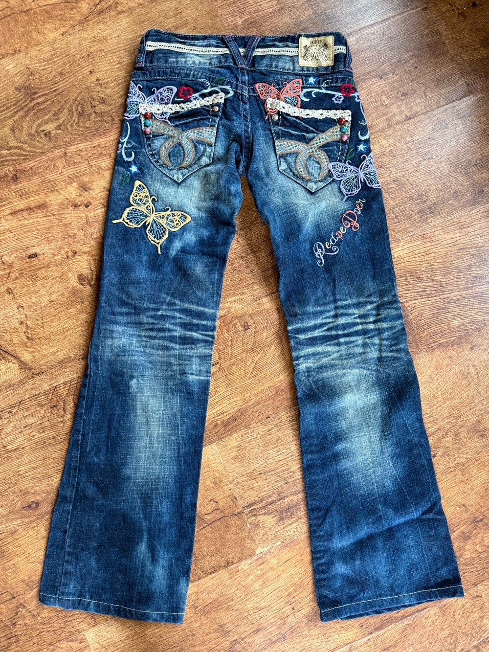 Red Pepper Japan & Co Low Rise Denim Butterfly Design Jeans Sz 26